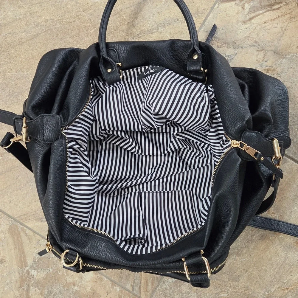 Lulus Black‎ Faux Leather Satchel Shoulder Bag Convertible Crossbody Work Travel